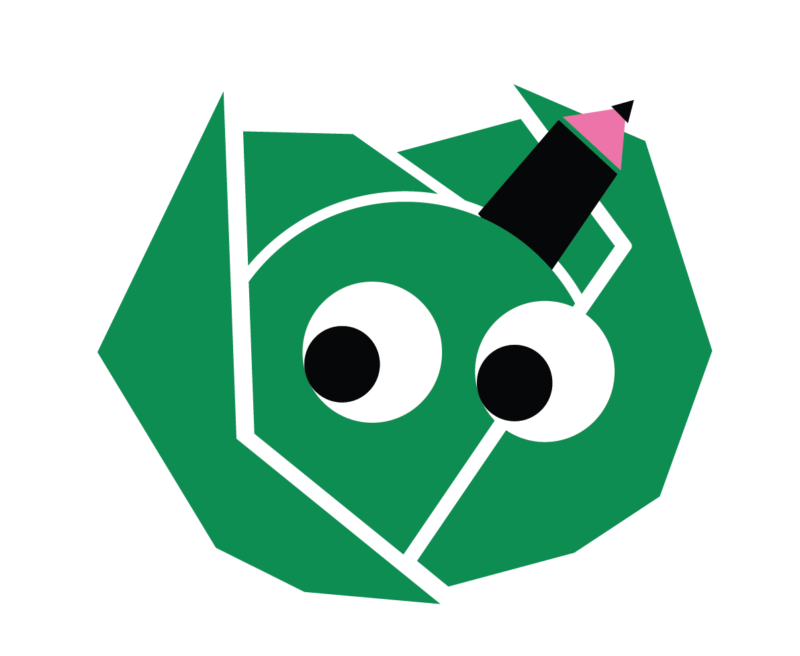 Roheline kapsa piktogram silmade ja pliiatsiga