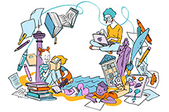 Näituse, Joostes huntidega, tööd Läti Rahvusraamatukogus