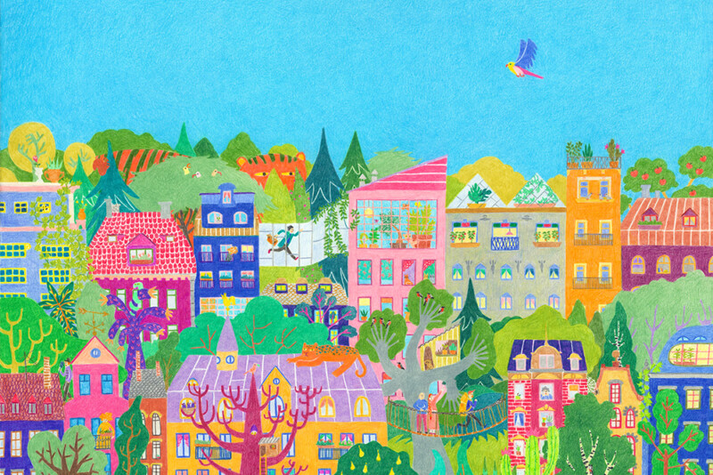 Läti illustraatori Liva Ozola illustratsioon „Linnadžunglis“